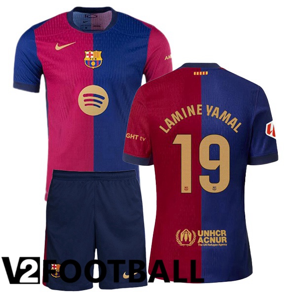 FC Barcelona (LAMINE YAMAL 19) Kids Home Soccer Shirt Blue Red 2024/2025