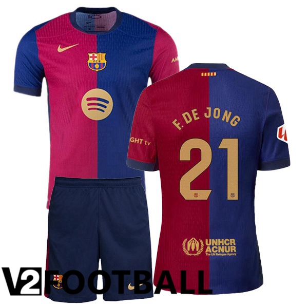 FC Barcelona (F. DE JONG 21) Kids Home Soccer Shirt Blue Red 2024/2025