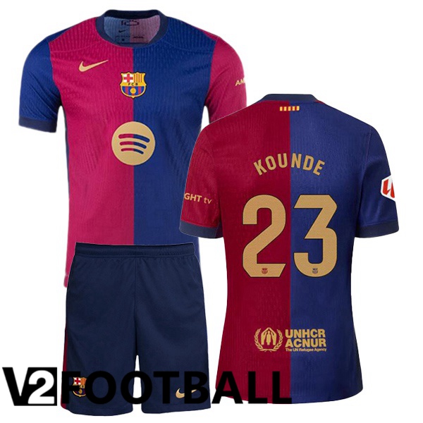 FC Barcelona (KOUNDE 23) Kids Home Soccer Shirt Blue Red 2024/2025