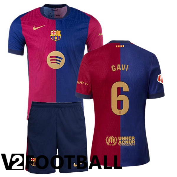 FC Barcelona (GAVI 6) Kids Home Soccer Shirt Blue Red 2024/2025