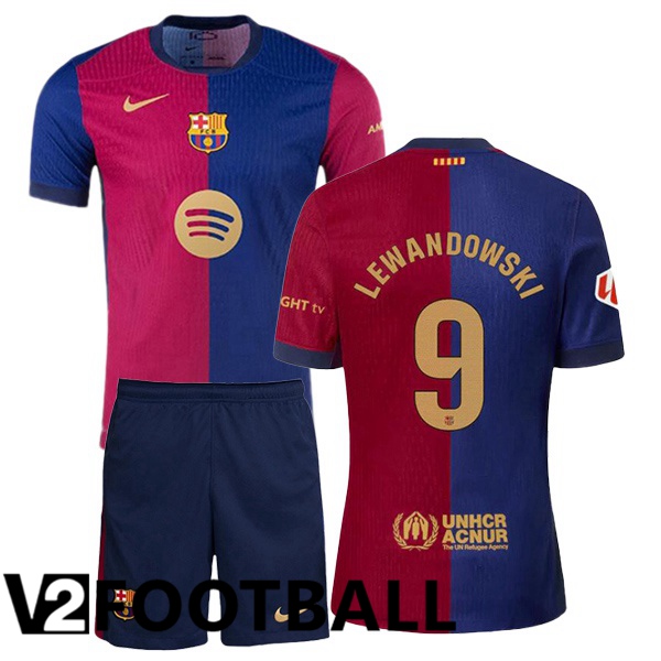 FC Barcelona (LEWANDOWSKI 9) Kids Home Soccer Shirt Blue Red 2024/2025