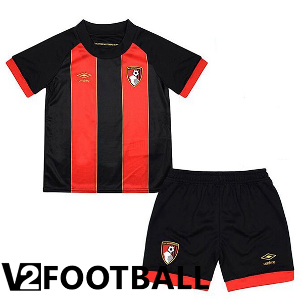 AFC Bournemouth Kids Home Soccer Shirt Black Red 2024/2025