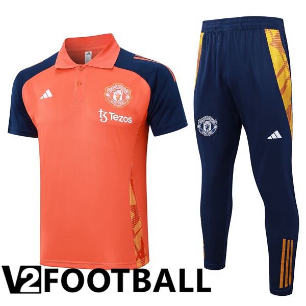 Manchester United Soccer Polo + Training Pants Orange 2024/2025