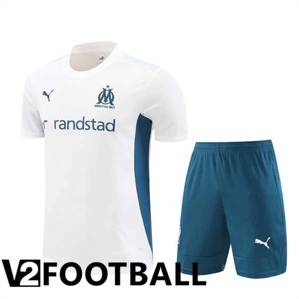 Marseille OM kit Training T Shirt + Shorts White 2024/2025