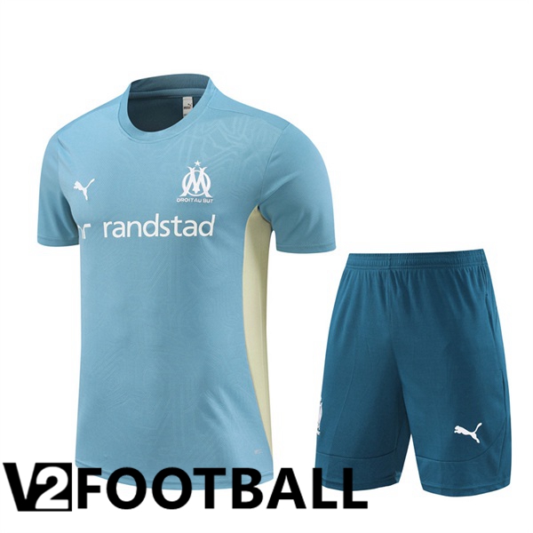 Marseille OM kit Training T Shirt + Shorts Blue 2024/2025