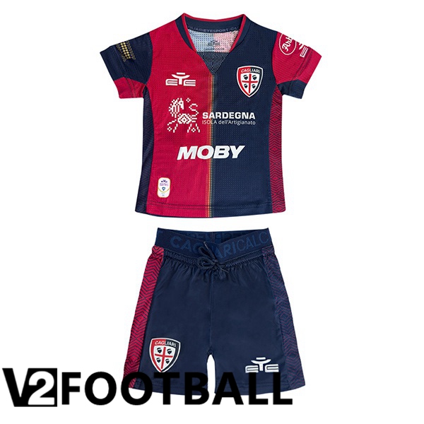 Cagliari Calcio Kids Home Soccer Shirt Blue Red 2024/2025