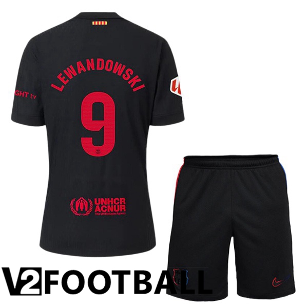 FC Barcelona (LEWANDOWSKI 9) Kids Away Soccer Shirt Black 2024/2025