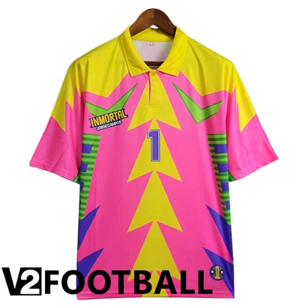 Mexico Retro Goalkeeper Soccer Shirt Pink/Yellow