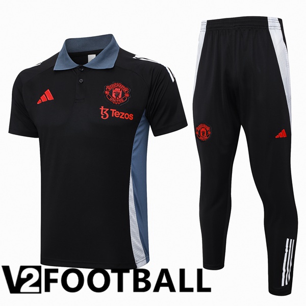 Manchester United Soccer Polo + Training Pants Black 2024/2025