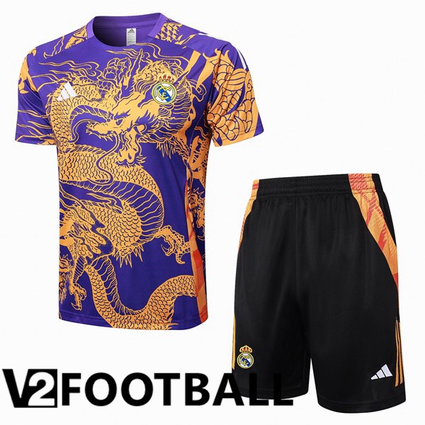 Real Madrid kit Training T Shirt + Shorts Purple Yellow 2024/2025