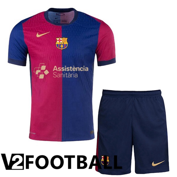 FC Barcelona Kids Home Soccer Shirt Assistència Sanitària Blue Red 2024/2025