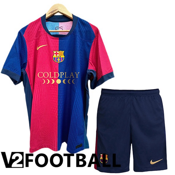 FC Barcelona Kids Home Soccer Shirt COLDPLAY Blue Red 2024/2025