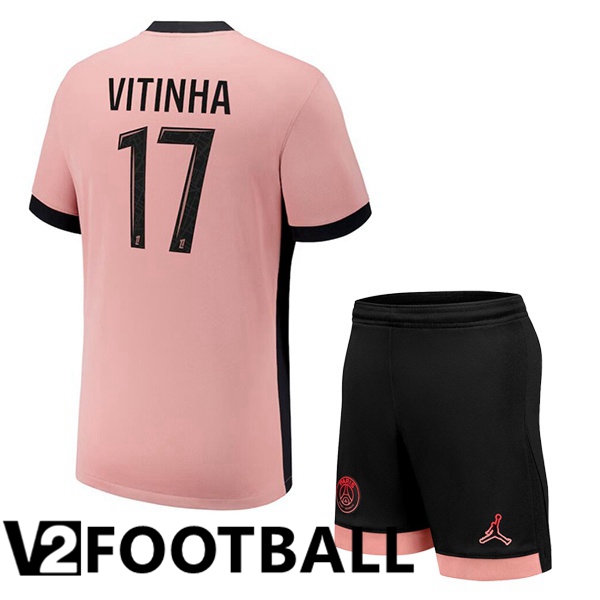 Paris PSG (Vitinha 17) Kids Third Soccer Shirt Pink 2024/2025