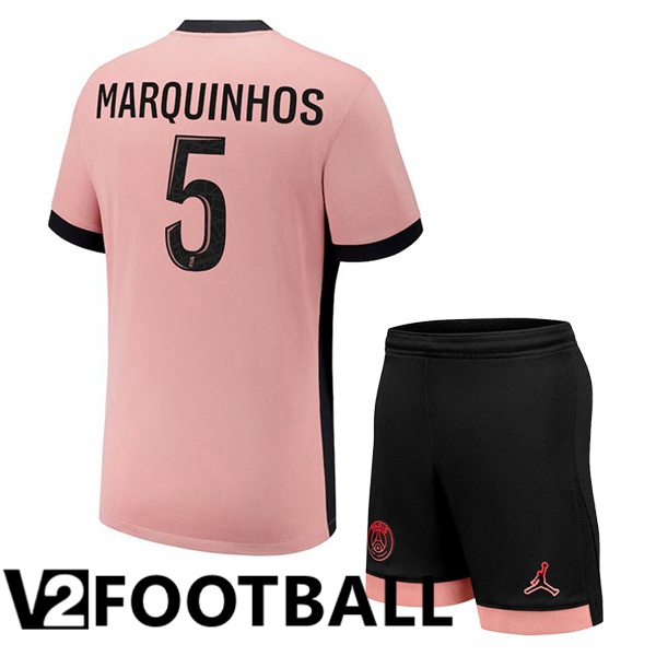 Paris PSG (Marquinhos 5) Kids Third Soccer Shirt Pink 2024/2025