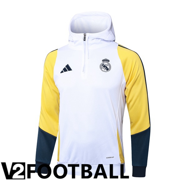 Real Madrid Training Sweatshirt Hoodie White Yellow 2024/2025