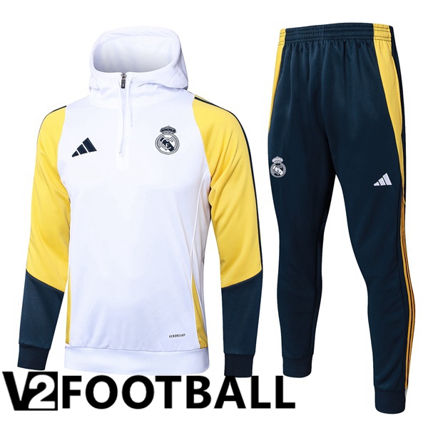 Training Tracksuit Sweatshirt Hoodie Real Madrid White Yellow 2024/2025