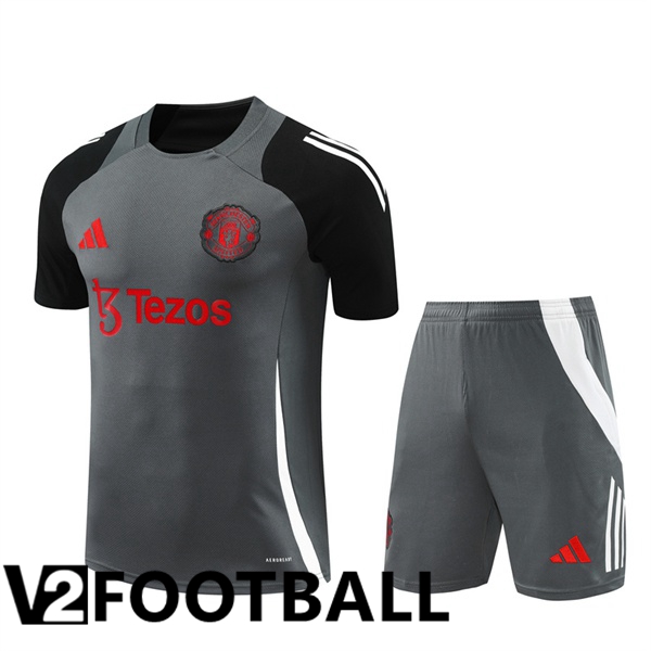 Manchester United kit Training T Shirt + Shorts Grey 2024/2025