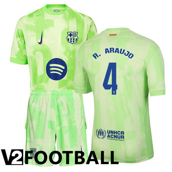 FC Barcelona (R. ARAUJO 4) Kids Third Soccer Shirt Green 2024/2025