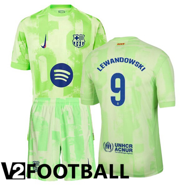 FC Barcelona (LEWANDOWSKI 9) Kids Third Soccer Shirt Green 2024/2025