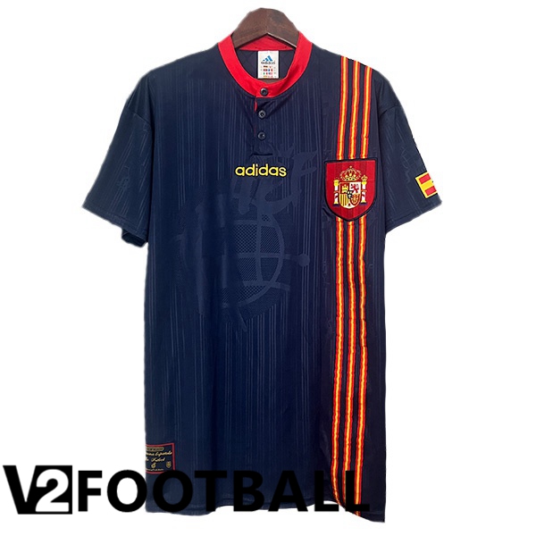 Spain Retro Away Soccer Shirt Blue Royal 1996