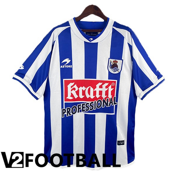 Real Sociedad Retro Home Soccer Shirt White Blue 2002-2003