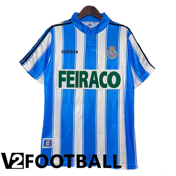 Deportivo de La Coruna Retro Home Soccer Shirt Blue White 1997-1998