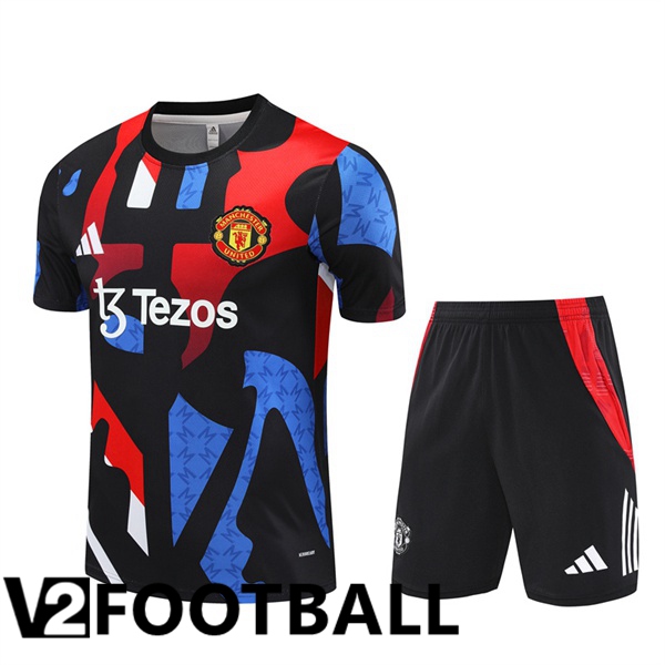 Manchester United kit Training T Shirt + Shorts Red Blue Black 2024/2025