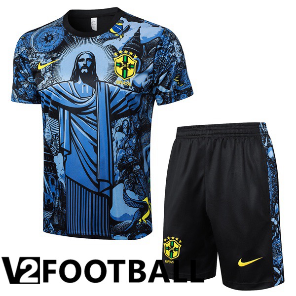 Brazil kit Training T Shirt + Shorts Blue 2024/2025