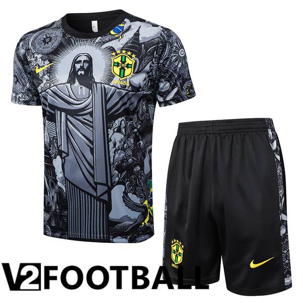 Brazil kit Training T Shirt + Shorts Black 2024/2025