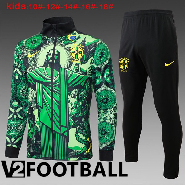 Brazil Kids kit Training Jacket Suit Green 2024/2025