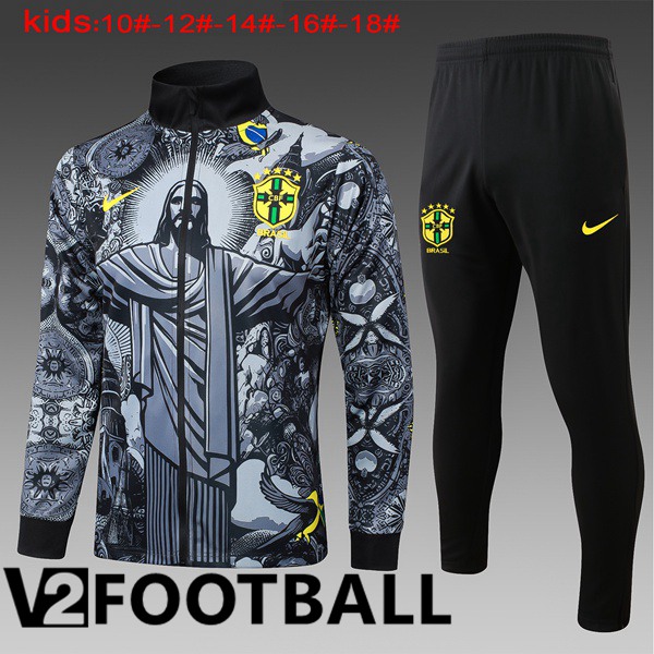 Brazil Kids kit Training Jacket Suit Black 2024/2025