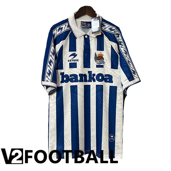 Real Sociedad Retro Home Soccer Shirt White Blue 1994-1995