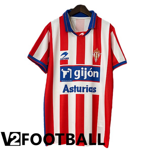 Sporting Gijon Retro Home Soccer Shirt White Red 2001-2002